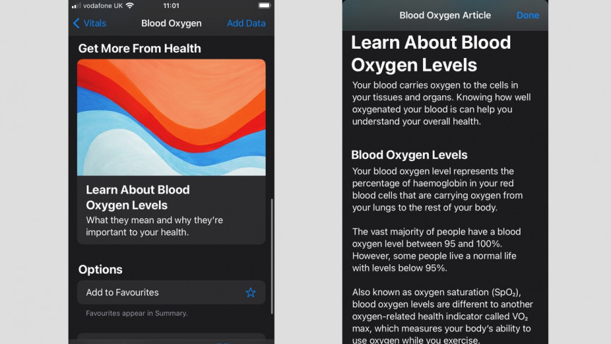 Oxígeno en sangre de Apple Health